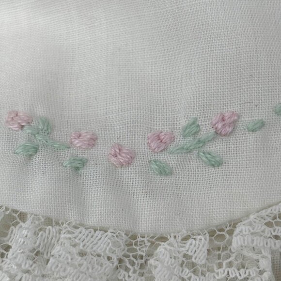 Vintage Nannette Baby Dress Hand Embroidered Pink Flowers Lace Collar 12” - Picture 3 of 6